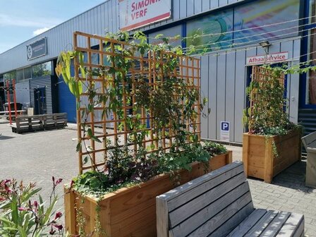 Houten plantenbak met klimrek