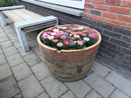 Half wijnvat plantenbak