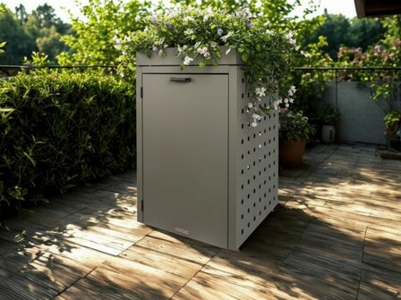 Metalen containerombouw met plantenbak