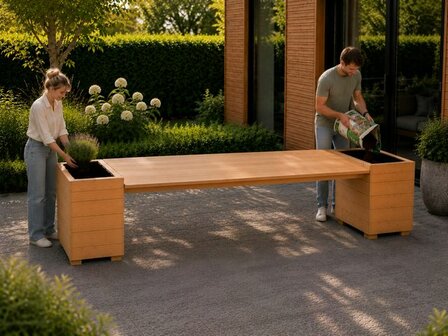 Tafel met plantenbakken