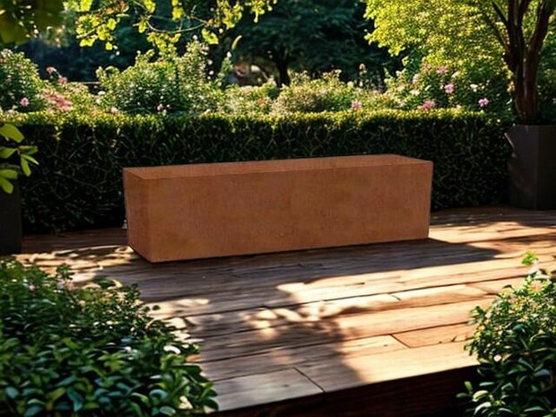 Rechthoekige plantenbak met warme roestkleur