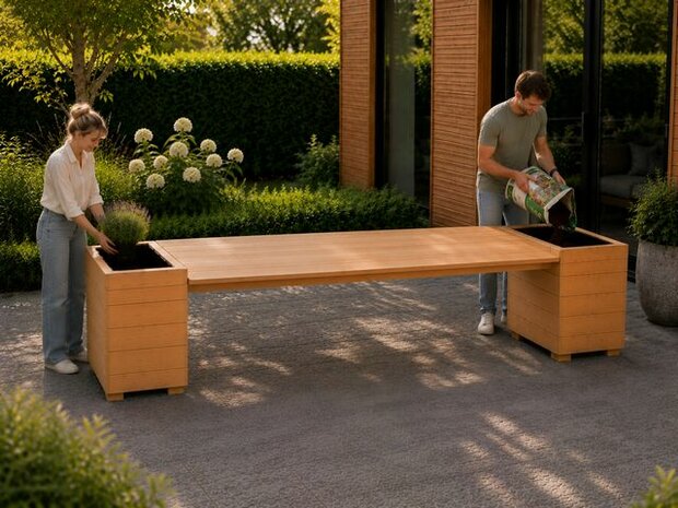 Tafel met plantenbakken