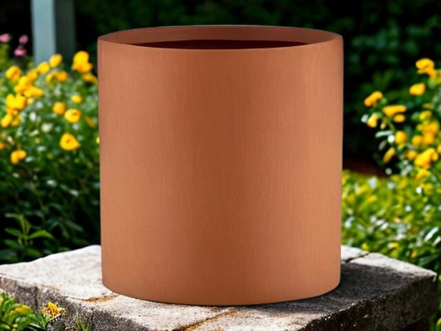Cilindervormige corten look plantenbak