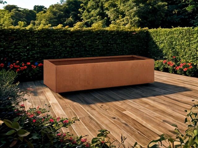 Rechthoekige bruine plantenbak van fiberstone