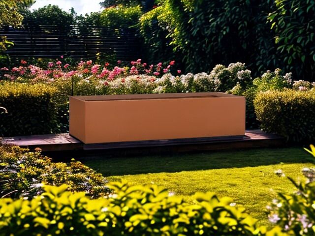 Langwerpige plantenbak met roestkleur