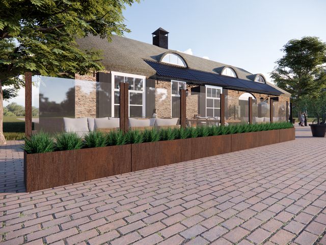 Cortenstaal terrasschern met plantenbak