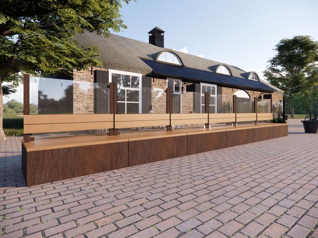 Cortenstaal windscherm met bank