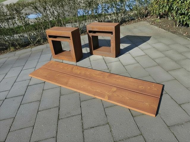 Demontabele buitenmeubel van cortenstaal en hardhout